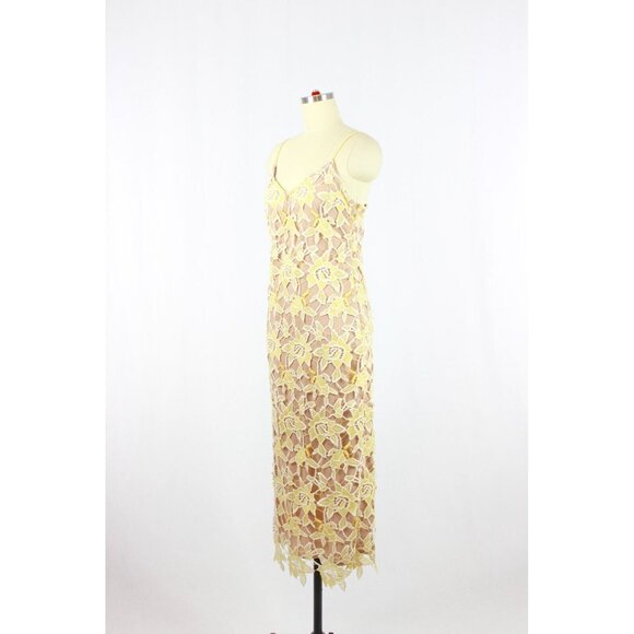 NBD Donna Sunshine Yellow Floral Broderie Anglaise Lace Midi Slip Dress, Size S - Picture 7 of 14